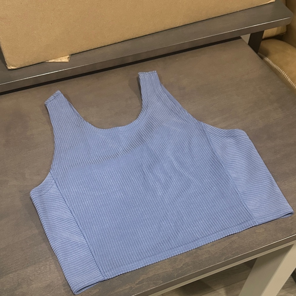 Blue Ribbed Crop Top